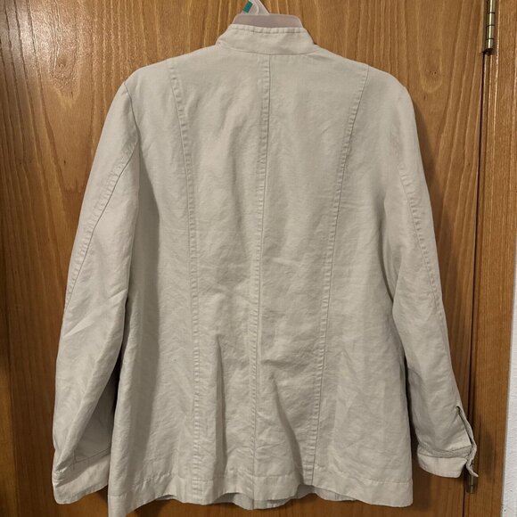 Coldwater Creek Womens 14 Tan Mock Neck Button Linen Blend Jacket Neutrals Basic - Picture 4 of 6